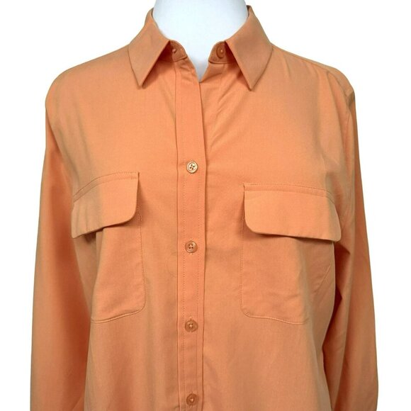 Chicos Button Up Apricot Modal Blend Long Sleeve Shirt Sz 2 US 12 14 Pockets NEW - Picture 2 of 6
